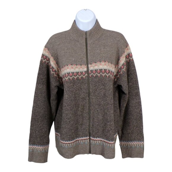 Woolrich Lambswool Hickory Sweater Cardigan Full Zip Fair Isle Ribbed Hem #434 - Picture 1 of 7